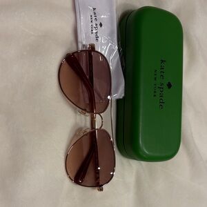 Kate Spade Rose Gold Aviator Sunglasses with Green Case
